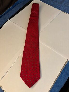 Windsor Red Tie with Small green  Geometric Motif
